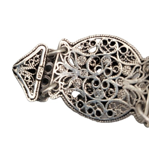 Carnelian Cabochon Sterling Silver Panel Bracelet 925 Lobster Clasp Boho 36 Gram - Picture 10 of 11